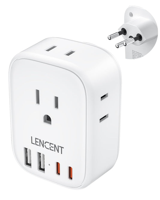 LENCENT Adaptador de Viaje Suiza, Adaptador de Corriente con 4 Salidas CA, Cargador Tipo J con 2 Puertos USB A y 2 Puertos USB C, Convertidor de EE.UU. a Liechtenstein, Ruanda, Conexión a Tierra