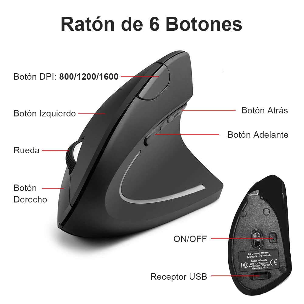 Mouse Ergonómico Recargable EASYTAO Negro con Protección para el Brazo