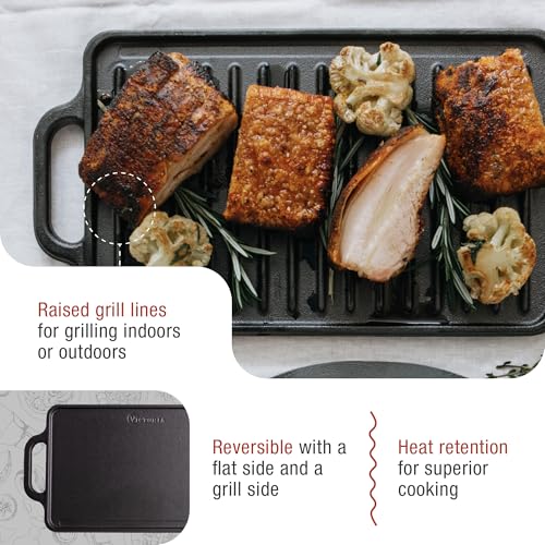 Plancha Rectangular Reversible Victoria Negro para Dos Quemadores de Hierro Fundido Sazonada 33 x 21 cm
