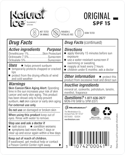 Bálsamo Labial Mentholatum Natural Ice SPF 15 Original
