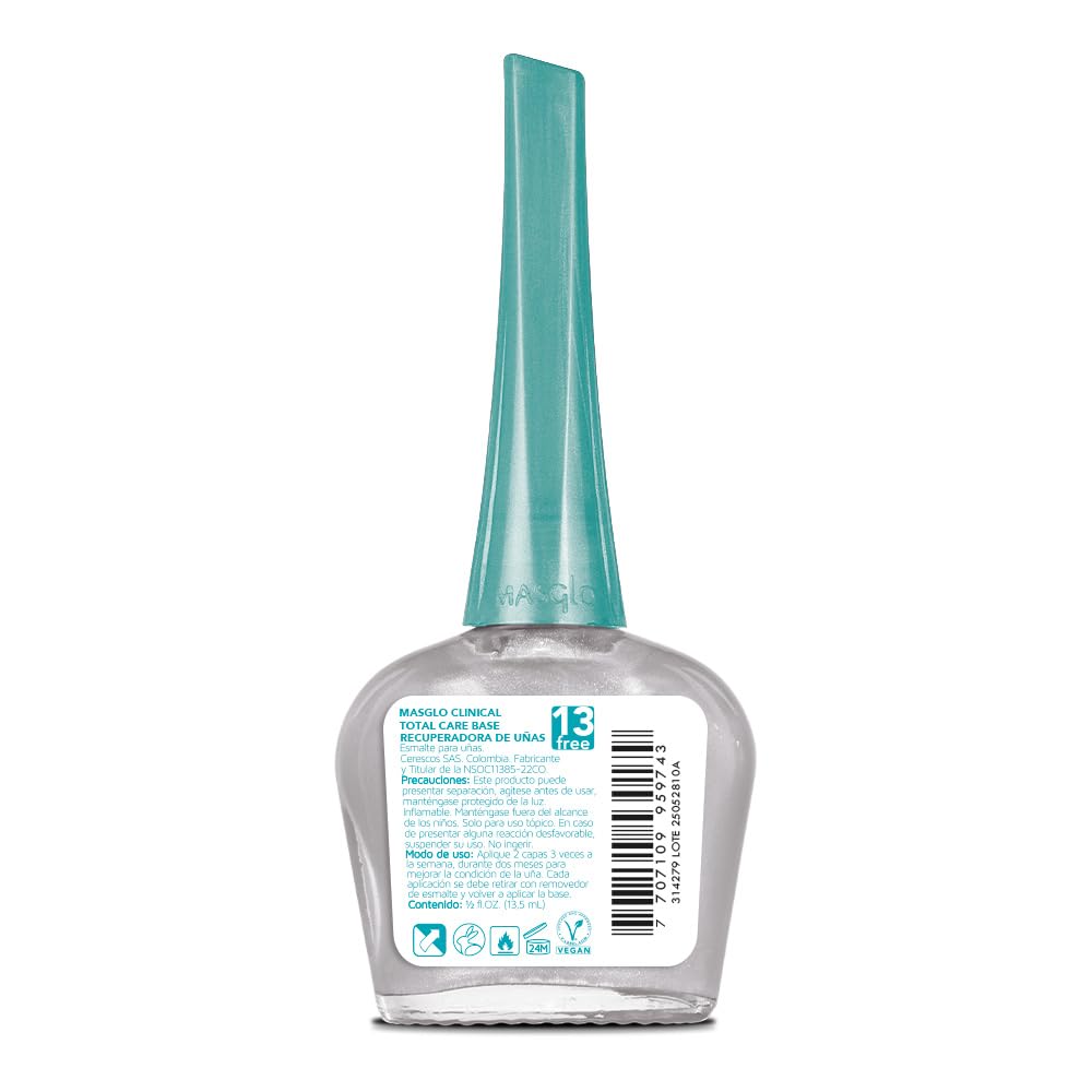 Base Masglo Clinical Base recuperadora de uñas maltratadas Tono Blanco Nácar 13.ml-Esmalte de Uñas Dañadas