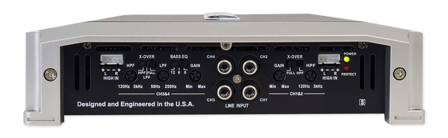 Autotek TA Series Amplificador de audio para coche de potencia máxima de 1200 W, diseño AB de clase de 4 canales, con rango de frecuencia de 10 Hz-20 kHz y mejora de graves de 12 dB, modelo TA-1255.4