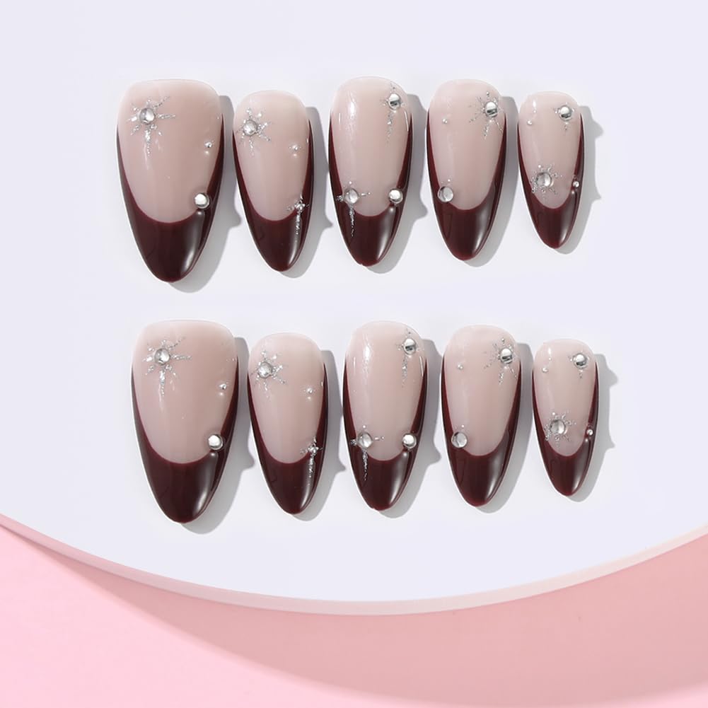 ADAIER Uñas francesas hechas a mano, para bodas y fiestas. Juego de 10 uñas opacas reutilizables para mujer (Z-02) (Z13, M)
