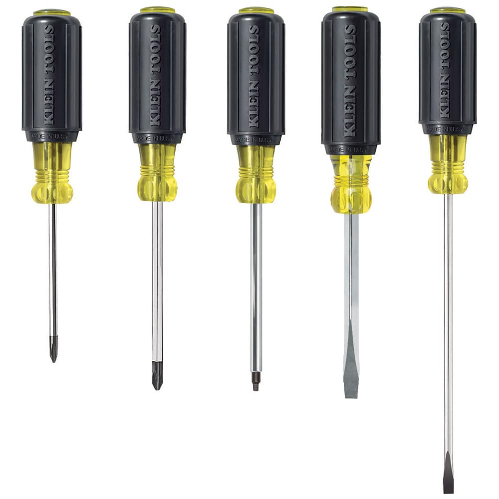 Klein Tools 80031 Juego de destornilladores, kit de 5 piezas incluye 2 ranurados, 2 Phillips y 1 destornillador de punta cuadrada, agarre cómodo