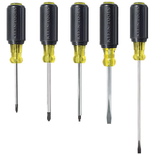 Klein Tools 80031 Juego de destornilladores, kit de 5 piezas incluye 2 ranurados, 2 Phillips y 1 destornillador de punta cuadrada, agarre cómodo