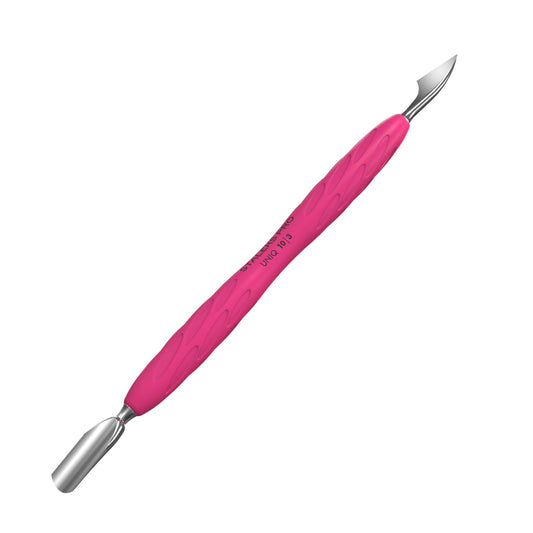 Staleks Empujador de Cutículas de Silicona Uniq 10 Tipo 3 con Mango de Silicona – Acero Inoxidable – Herramienta Profesional para Cutículas (Empujador Y Limpiador Redondeado Y Estrecho)
