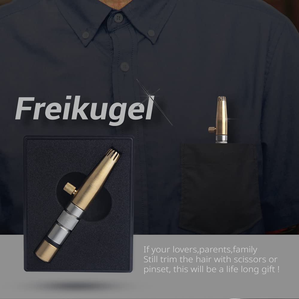 Rey - Recortadora de pelo de nariz antibac para hombre, manual "Freikugel", sin batería, acero inoxidable y latón, impermeable, sin dolor con mecanismo patentado ET-32