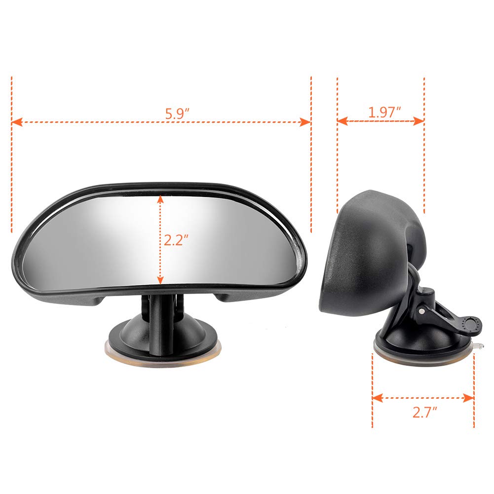 GES - Espejo retrovisor ajustable de 360 grados, ventosa de refuerzo para coche, 5.9 x 2.2 pulgadas, color negro