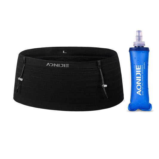 AONIJIE - Cinturón de correr con frasco suave de 250 ml para mujeres y hombres, ligero y antideslizante, color negro, se adapta a todos los tamaños de teléfonos, pasaporte y más, Negro -, M, Correr