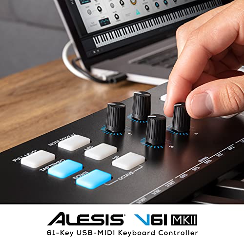 Alesis V61 MKII - Teclado Controlador MIDI USB, 61 teclas sensibles a la velocidad, 8 Pads con Full Level, Arpegiador, Rueda Pitch/Mod, Note Repeat y Suite de software