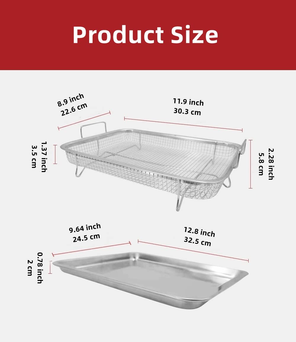 Freidora de aire - Cesta de acero inoxidable para horno, bandeja crujiente de acero inoxidable y bandeja para cacerolas y colector de grasa, cocina uniforme, antiadherente, juego de cesta de malla