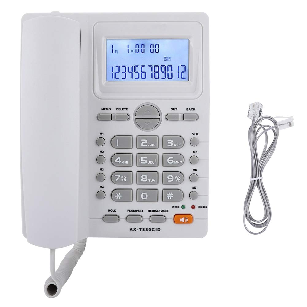Wendry Teléfono con Cable con Identificador de Llamadas, Teléfono con Pantalal LCD, Teléfono con de Extensión de Doble Puerto, Teléfono con Cable y Altavoz(Blanco)