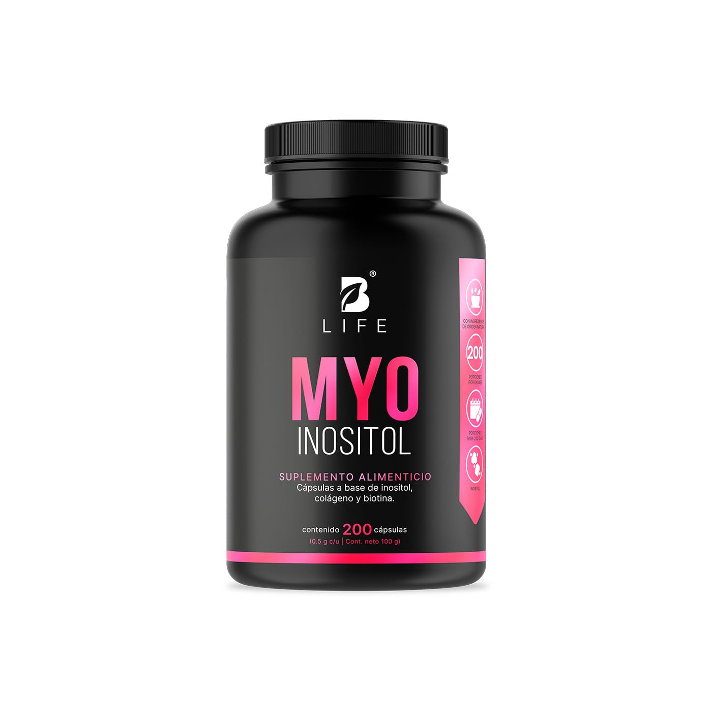 B Life Company | Inositol de 200 Cápsulas de 500 mg. Ingredientes naturales. Myo Inositol.