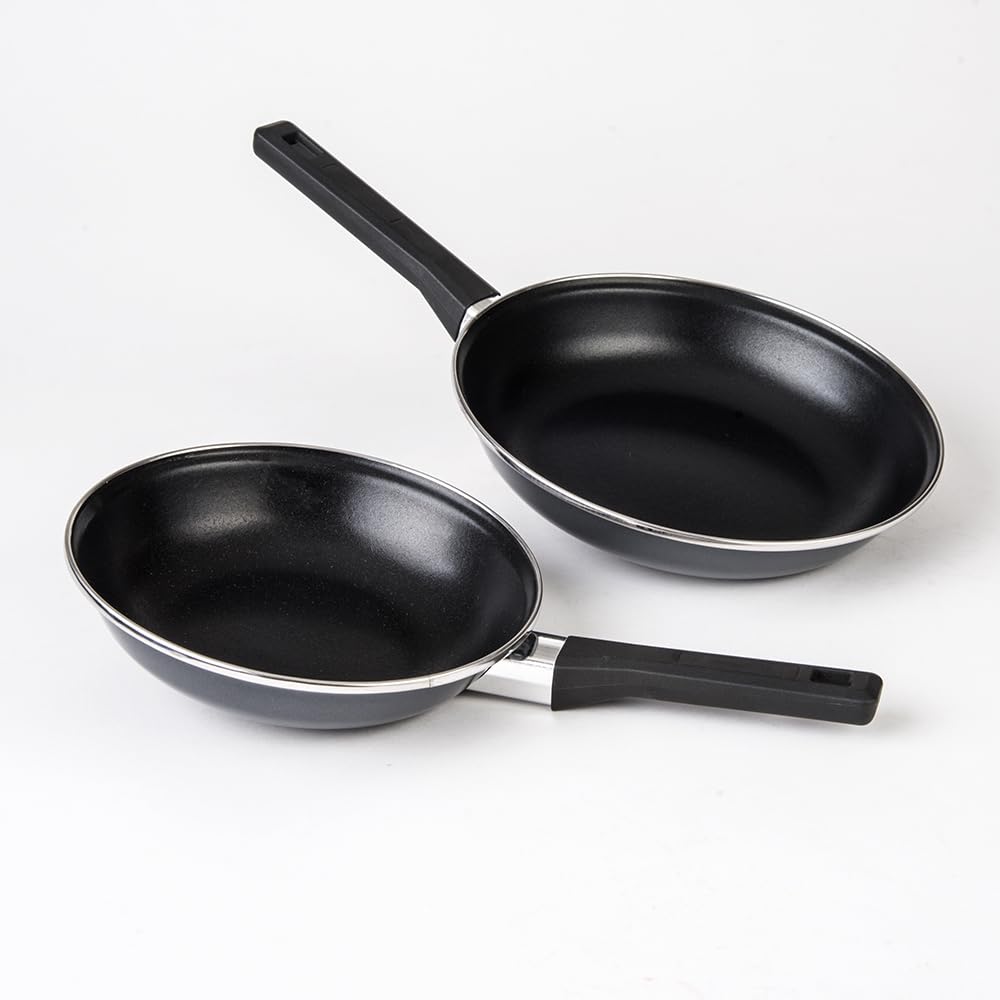 Cinsa Batería de cocina Mega Óptima 9 piezas, Peltre pesado con antiadherente con tapas de vidrio templado, Negro