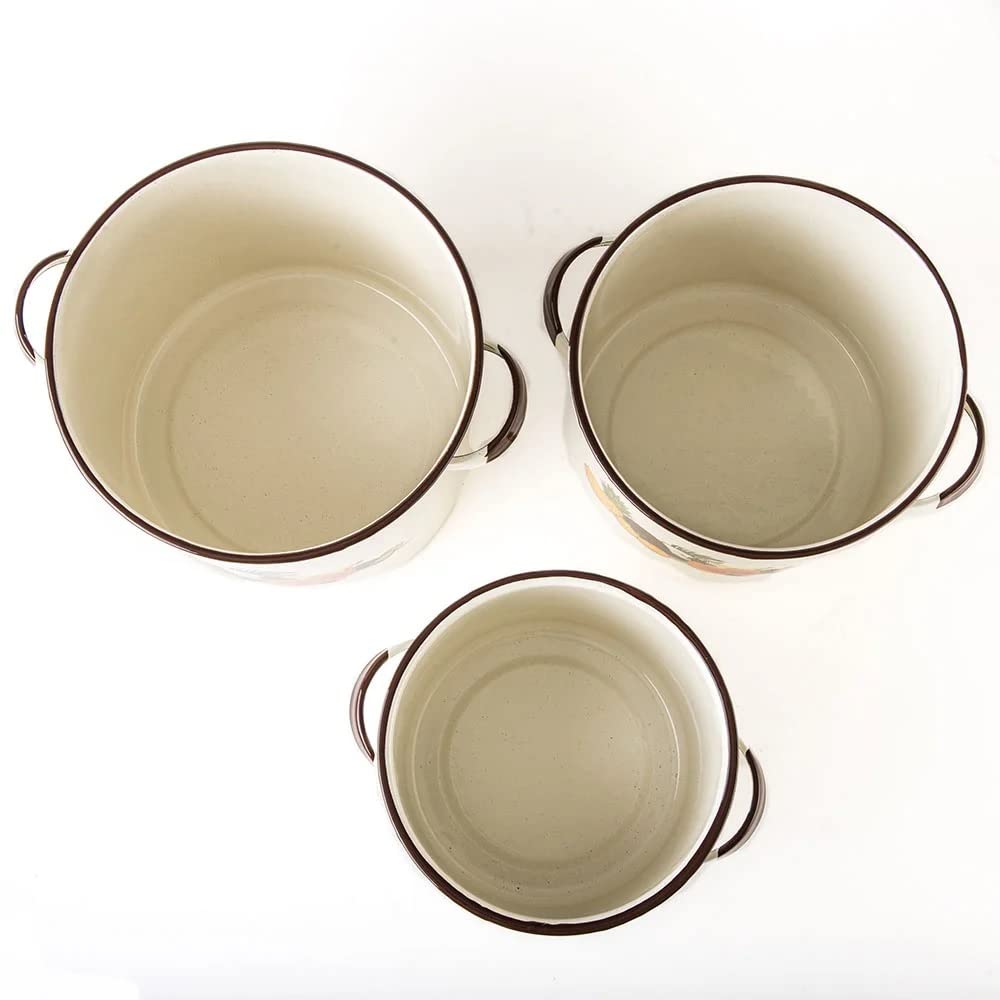 Cinsa Juego de ollas Ideal 6 piezas, Acero Vitrificado, Crema con decorado Frutas Tropicales