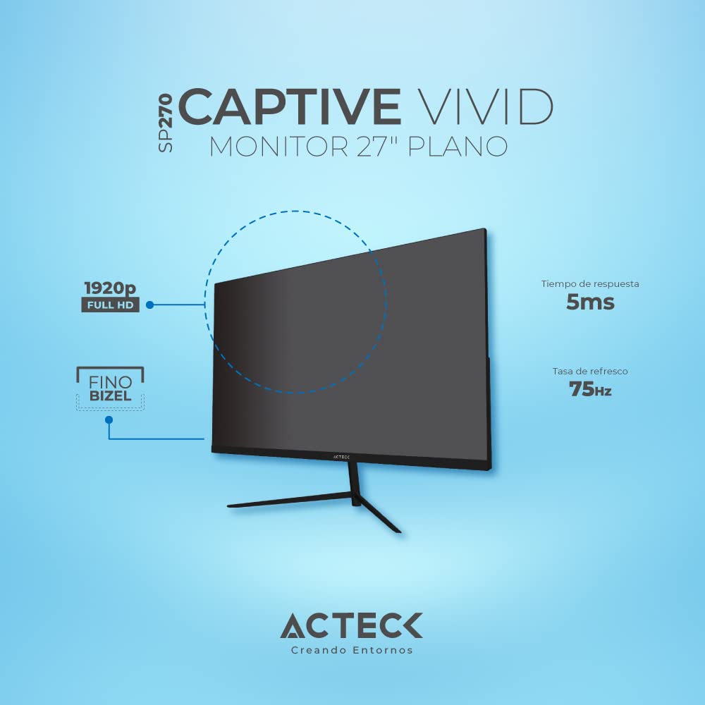 Monitor Led Panel TN de 27" Captive Vivid SP270 Full HD 1080p 75Hz 5ms 1xVGA + 1xHDMI 1.4 + Vesa 75 Elite Series