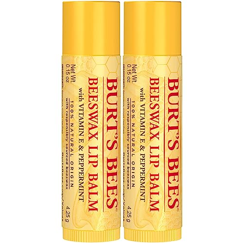 Burt's Bees 100% Natural Moisturizing Lip Balm, Original Beeswax with Vitamin E & Peppermint Oil, 2 Tubes
