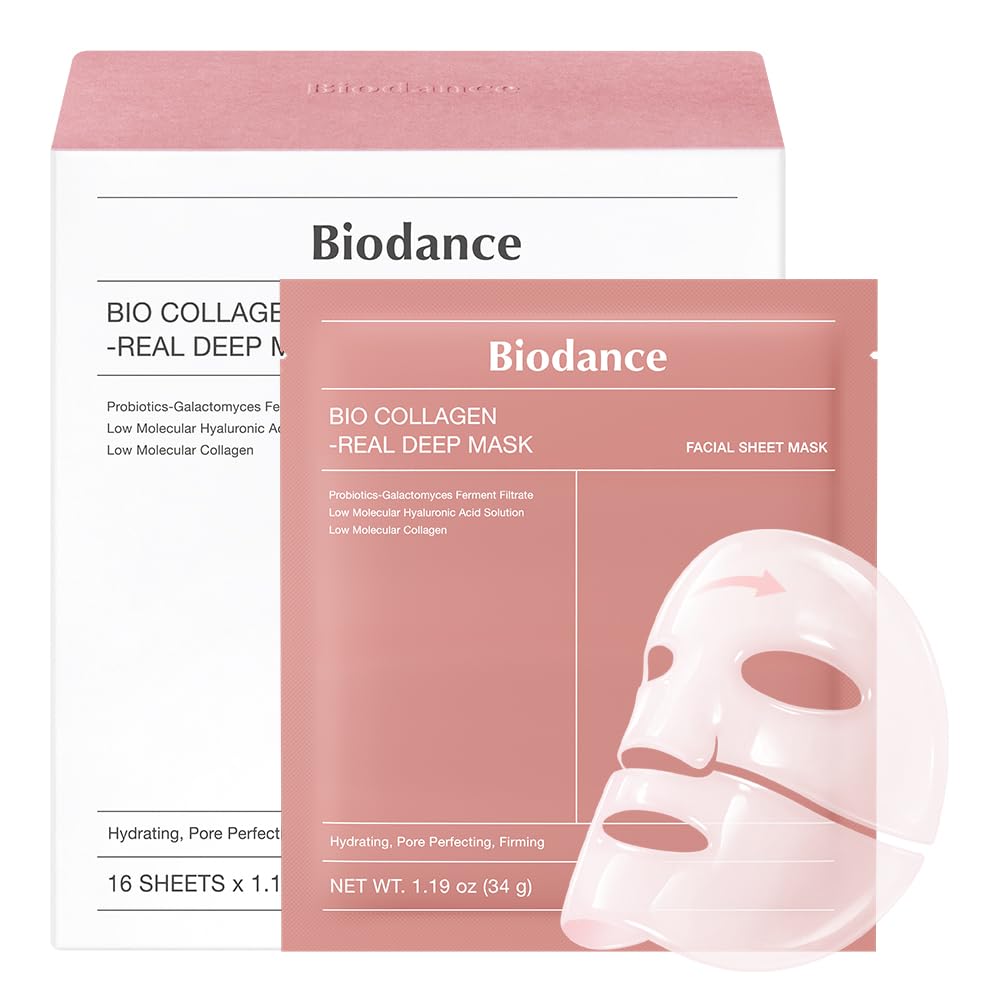 BIODANCE Bio-Collagen Real Deep Mask, Mascarilla Hidratante De Hidrogel De Noche, Minimización De Poros, Mejora De La Elasticidad, 34G X16Ea
