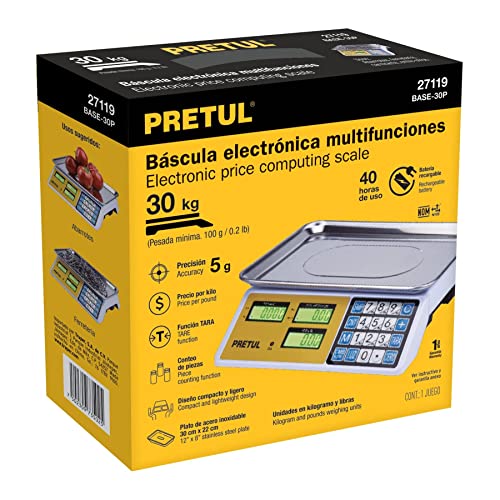 Báscula Electrónica Pretul BASE-30P Multifuniciones 30kg batería Recargable