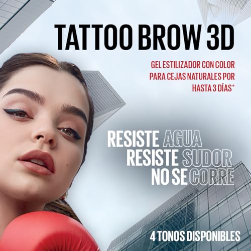 Maybelline Estilizador de cejas en gel de facil aplicación, Tattoo 3D tono Deep Brown, 21g