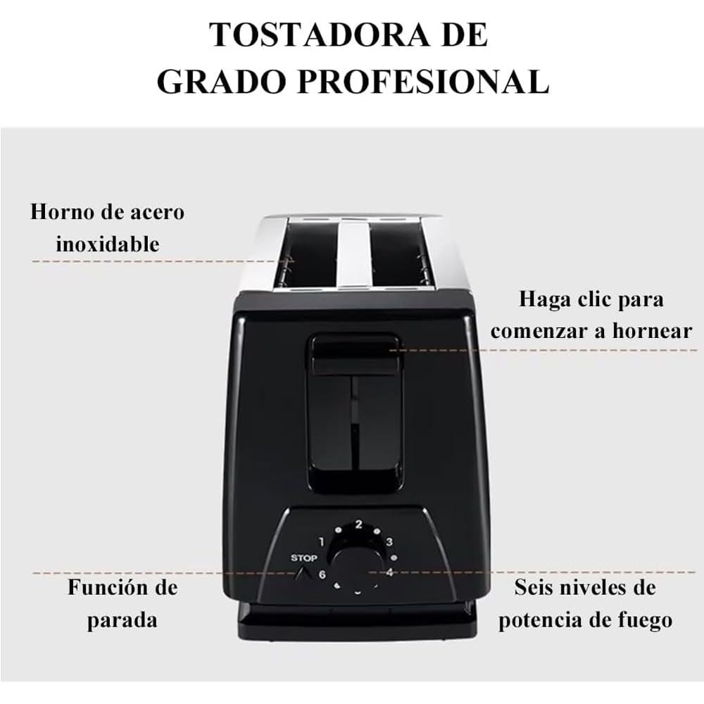 Tostador de Pan Calentadora de Acero Inoxidable - Tostadora Compacto de Pan con Bandeja de Migas Extraíble, Uesta 2 Rebanadas, 6 Configuraciones, 650W Potencia, para Recalentar y Descongelar