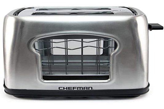 Chefman | Tostador de pan | Doble ranura extra ancha para tostar panecillos, waffles, bagels y panes finos | Siete configuraciones de tostado | Ventana de cristal | Acero Inoxidable