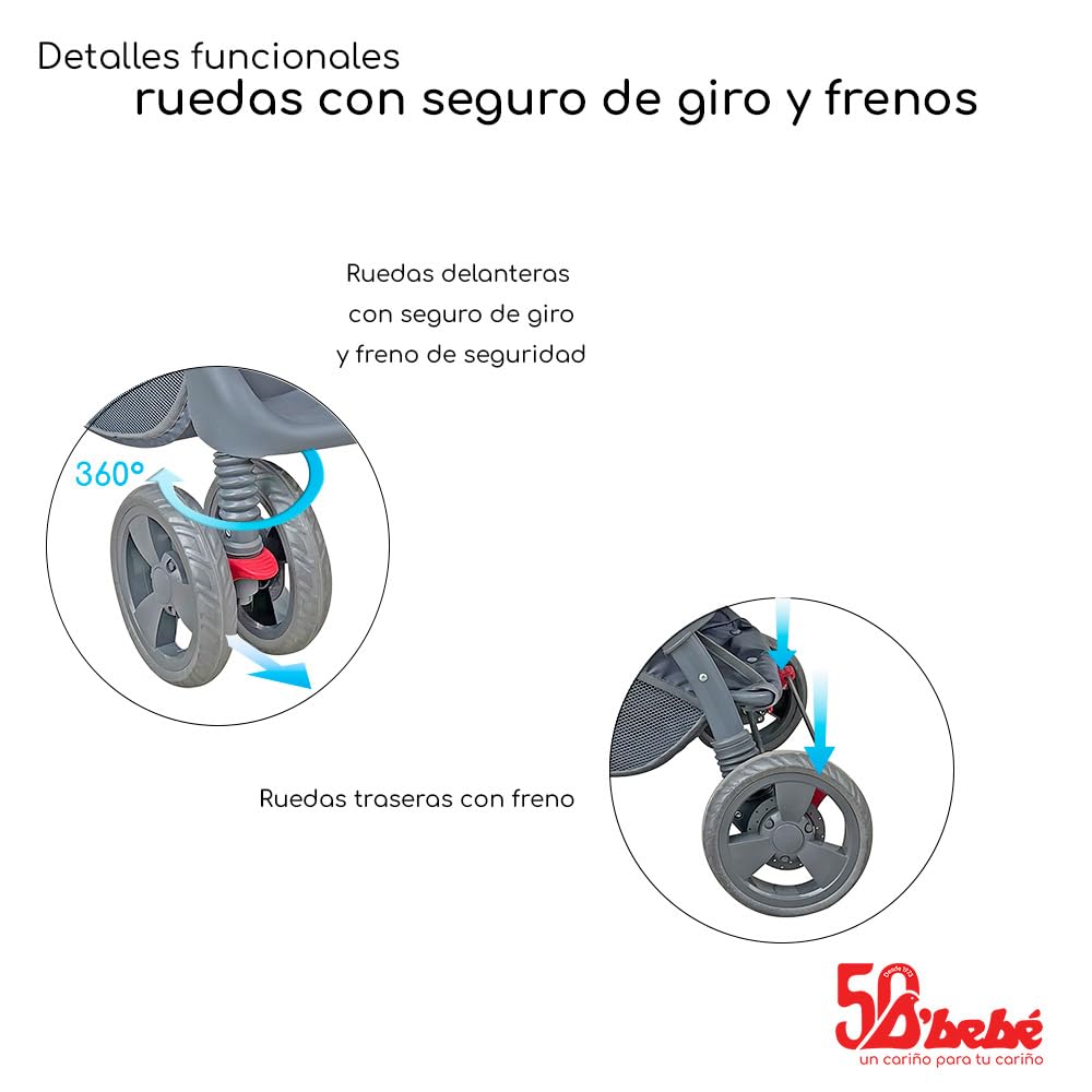 D´BEBÉ - Carriola Travel System Aventura - Carriola Multifuncional de Manubrio Reversible - Ideal para Bebés Recién Nacidos y hasta los 4 años - Incluye Portabebé - Color Rosa