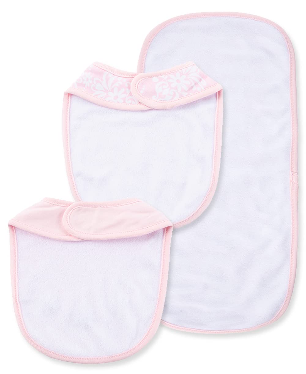 Little Me - Juego de babero y eructos de damasco de 3 piezas para niña, Rosa/Multi, Talla única