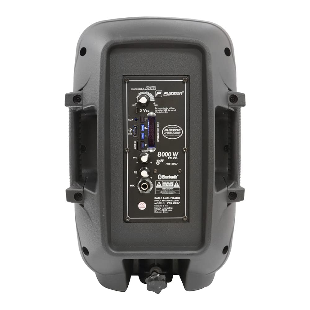 FUSSION ACUSTIC Bafle Recargable 8" PBS-8027 con Micrófono y Trípode | Bocina Bluetooth 8000W, LED Multicolor, USB, MicroSD y FM