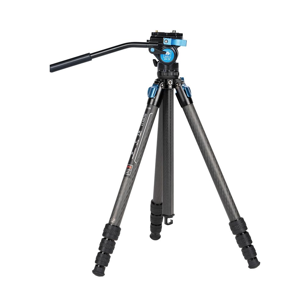 Trípode Sirui Fibra de Carbono con Cabezal de Video Fluido y Columna Central Triangular Impermeable de Viaje