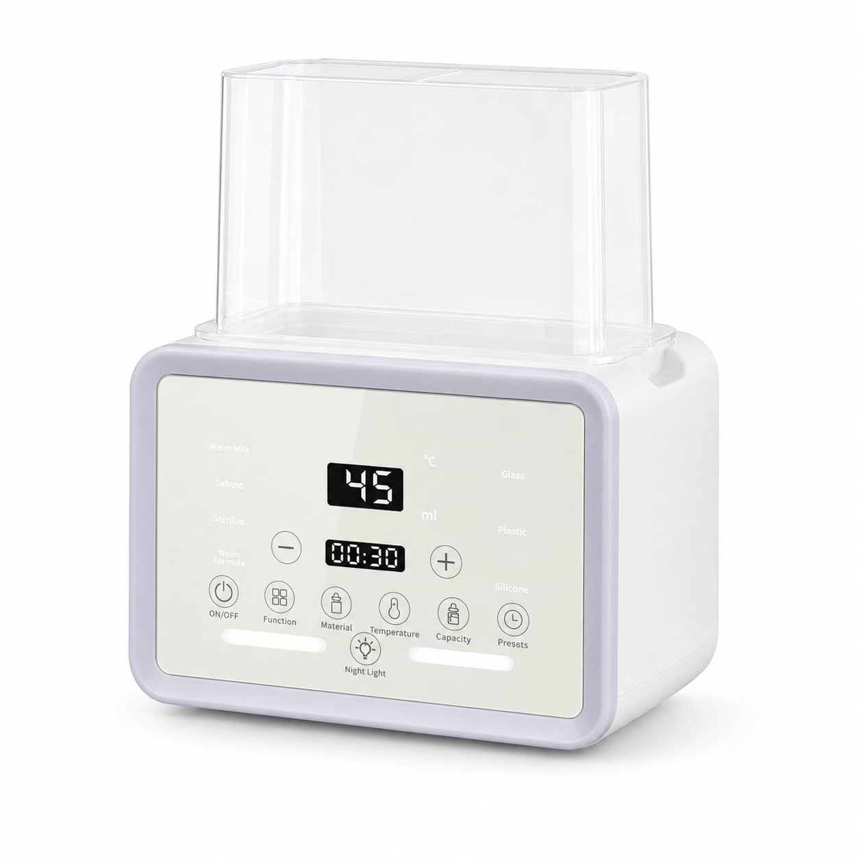 Esterilizador y Calentador de Biberones 6 en 1, Secador de Vapor para Bebé, Capacidad 2 Mamaderas, Pantalla LED Táctil, Control Preciso de Temperatura, Descongelación, Secado, Mantener Calor