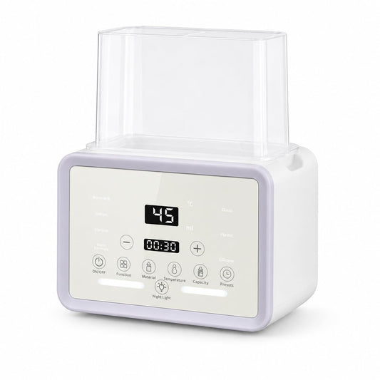 Esterilizador y Calentador de Biberones 6 en 1, Secador de Vapor para Bebé, Capacidad 2 Mamaderas, Pantalla LED Táctil, Control Preciso de Temperatura, Descongelación, Secado, Mantener Calor