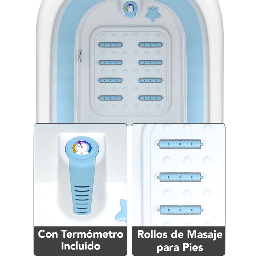 LURKO Tina de Baño Adulto 1.5 m, Plegable con Doble Drenaje y 2 Cojines