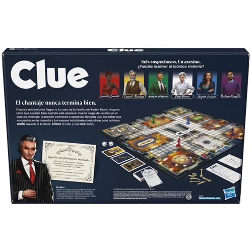Hasbro Gaming Juego de Mesa Clue - Juego de Misterio para 2 a 6 Jugadores Ideal para Jugar con la Familia o Amigos a Partir de los 8 años