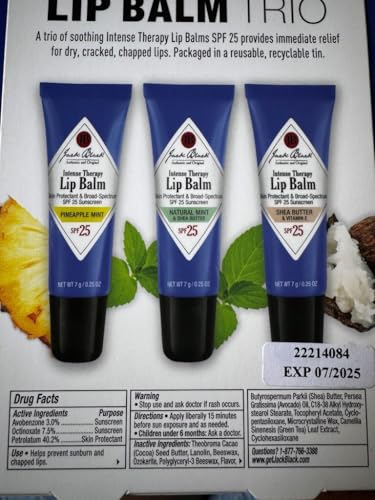Jack Black Intense Therapy Lip Balm Trio with recyclable, reusable tin, 0.25 fl. oz.