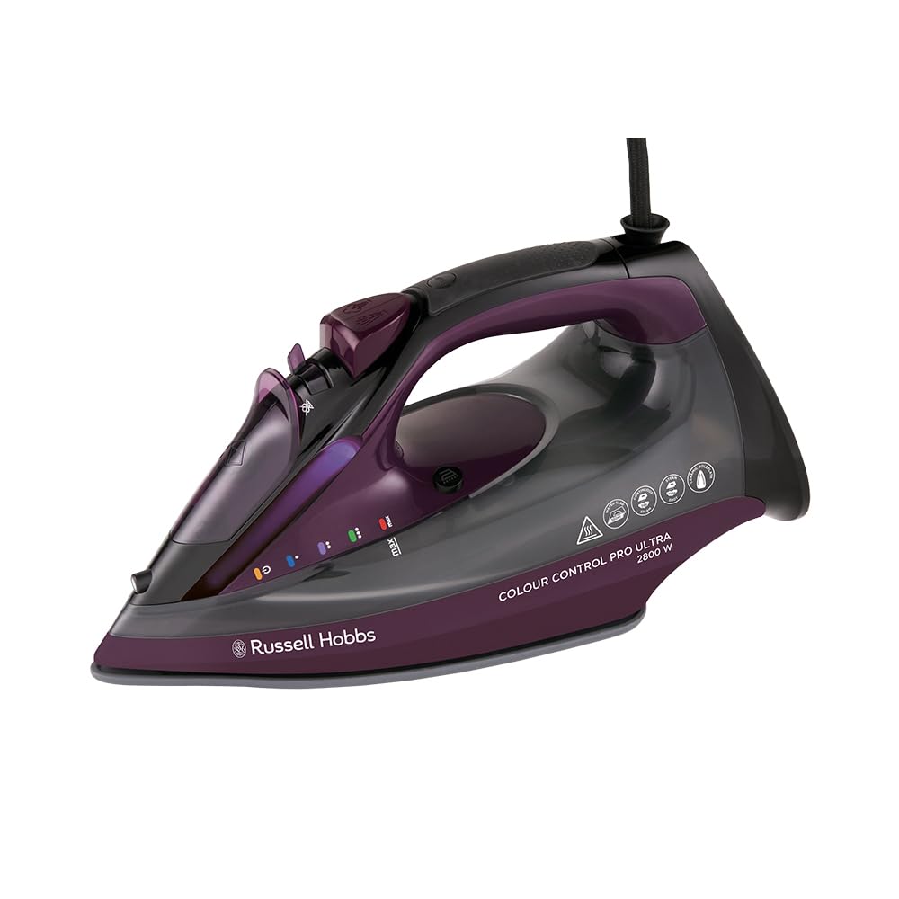 Russell Hobbs Plancha de vapor, suela antiadherente de cerámica, 195 g, vapor variable de 50 g, depósito de agua de 380 ml, autolimpieza, función antical y antigoteo, luz de control de color, 2800 W,