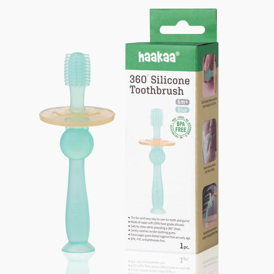 Haakaa 360° Silicone Baby Toothbrush 1 pk, BPA PVC and Phthalate Free (Blue)