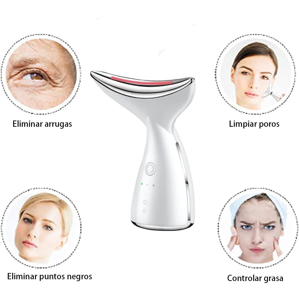 Masajeador Facial Cuello, 3 Modos Calentado Dispositivo de Belleza Facial con Luz LED, USB 7000 veces/min Máquina Belleza Facial Electrico, Antiarrugas, Antienvejecimiento, Limpieza Profunda Piel