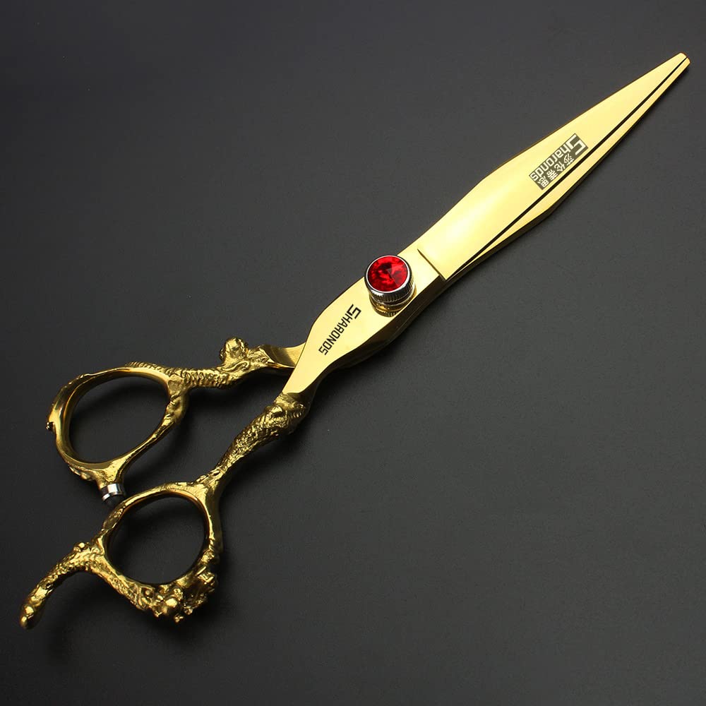 Tijeras profesionales de salón de 15,24 cm / 7 pulgadas, peluquería para corte de pelo, herramientas de poda, Japón 440c, acero inoxidable de alta dureza, dorado (dorado)