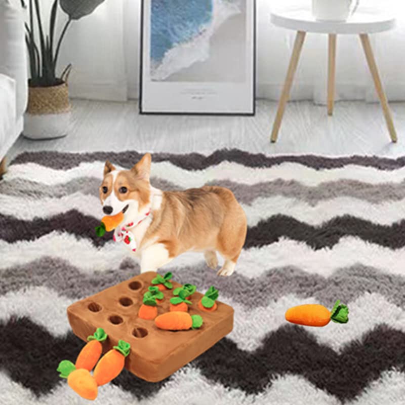 Juguetes de peluche para perros de 13.7 x 13.7 pulgadas, alfombras de juguete de zanahoria, juguetes interactivos para perros, juguetes para masticar con 12 zanahorias de felpa para perros pequeños, alivio del estrés