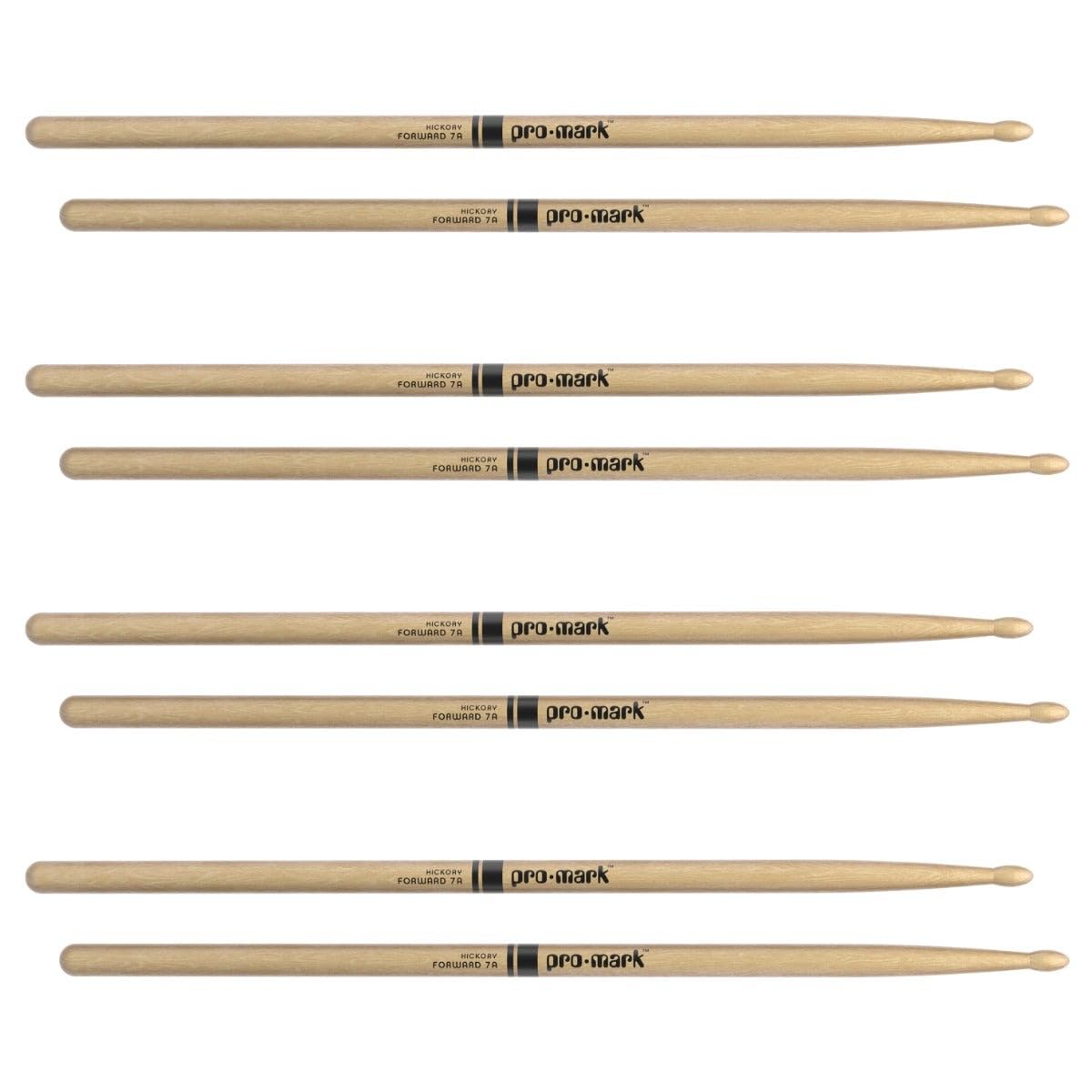 Promark American Hickory Classic 7A Drumsticks, Oval Tip, Four Pairs
