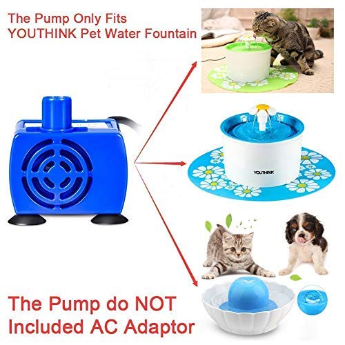 Bomba de agua eléctrica sumergible ultra silenciosa de nueva generación Cable largo de 5.9 pies Motor de bajo consumo de energía Compatible para fuentes de flores para mascotas, azul
