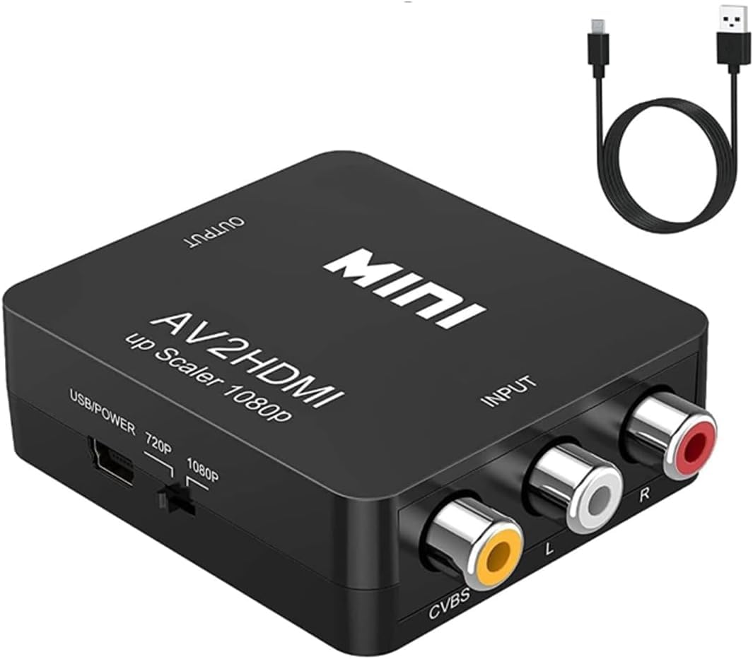 GANA RCA a HDMI, AV a HDMI Convertidor de Video Soporte 1080P con Cable de Alimentación USB para PC/Laptop/Xbox/PS4/PS3/TV/STB/VHS/VCR Cámara DVD - Negro