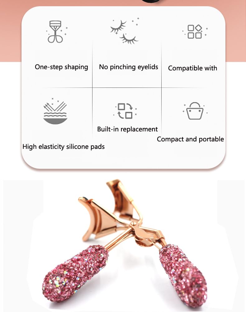 Bestbling Rizador De Pestañas Con Brillantes Diamantes De Imitación: Diseñado Para Lograr Pestañas Rizadas Impresionantes (Rosa) Rosa