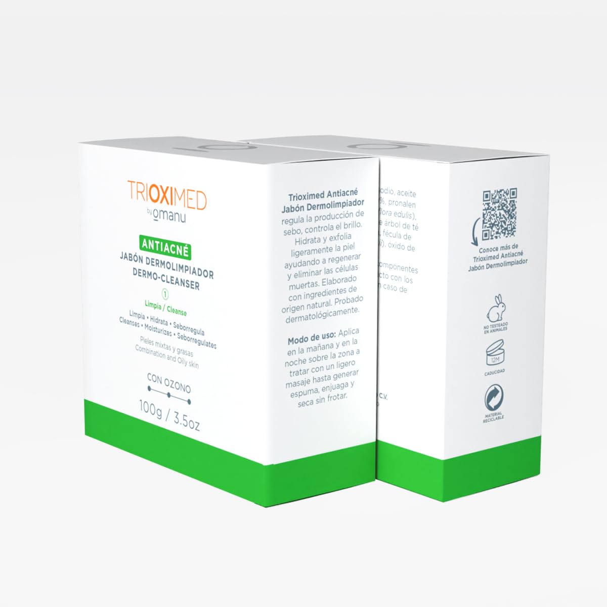 TRIOXIMED Jabón Dermolimpiador Antiacné con Ozono, para Piel Mixta y Grasa, 100g (2 piezas)