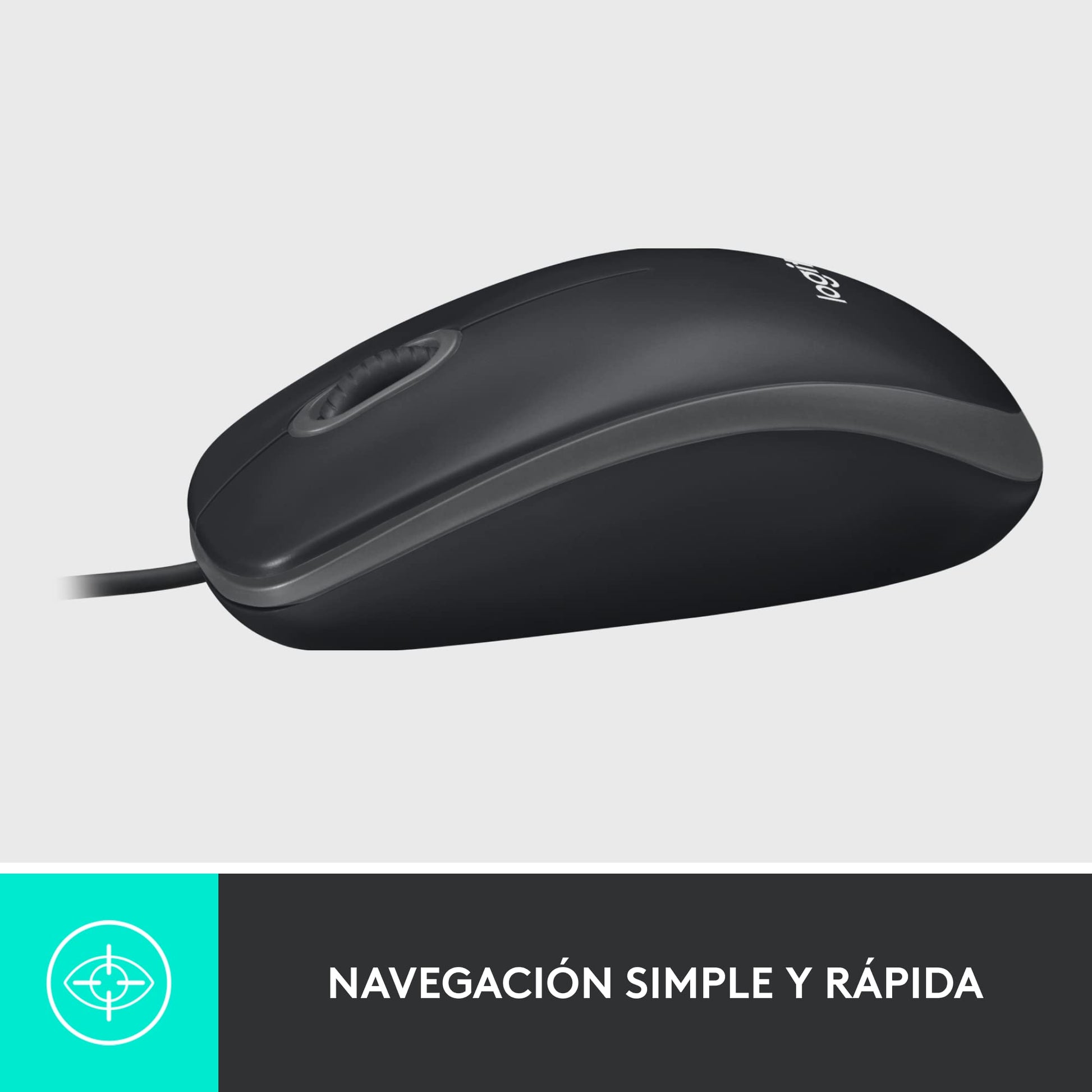 Logitech M100 Mouse con Cable USB, 3 Botones, Seguimiento Óptico, 1000 DPI, Ambidiestro, Compatible con PC, Mac, Laptop - Negro