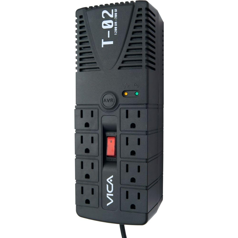 Regulador Electrónico de Voltaje VICA T-02 1200 VA 700 W empotrable con supresor de picos y puertos RJ11 RJ45