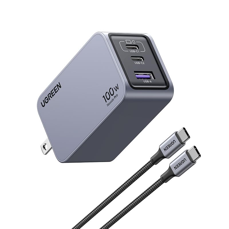 Cargador Tipo C UGREEN Nexode Pro 100W Blanco con 3 Puertos para Carga Rápida