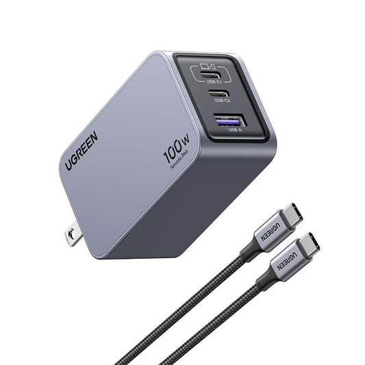Cargador Tipo C UGREEN Nexode Pro 100W Blanco con 3 Puertos para Carga Rápida