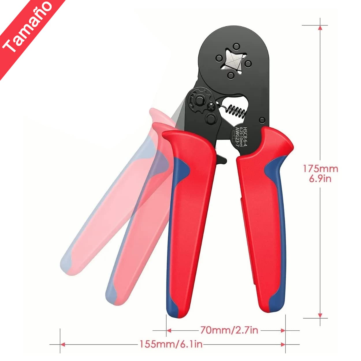 Kit de herramientas para prensar (AWG23-7) Juego de alicates para prensar Alicates de trinquete autoajustable Kit de herramientas para prensar cables con 1250 piezas de terminales de cables Conectores para prensar collares de extremos de cables Adecuado p